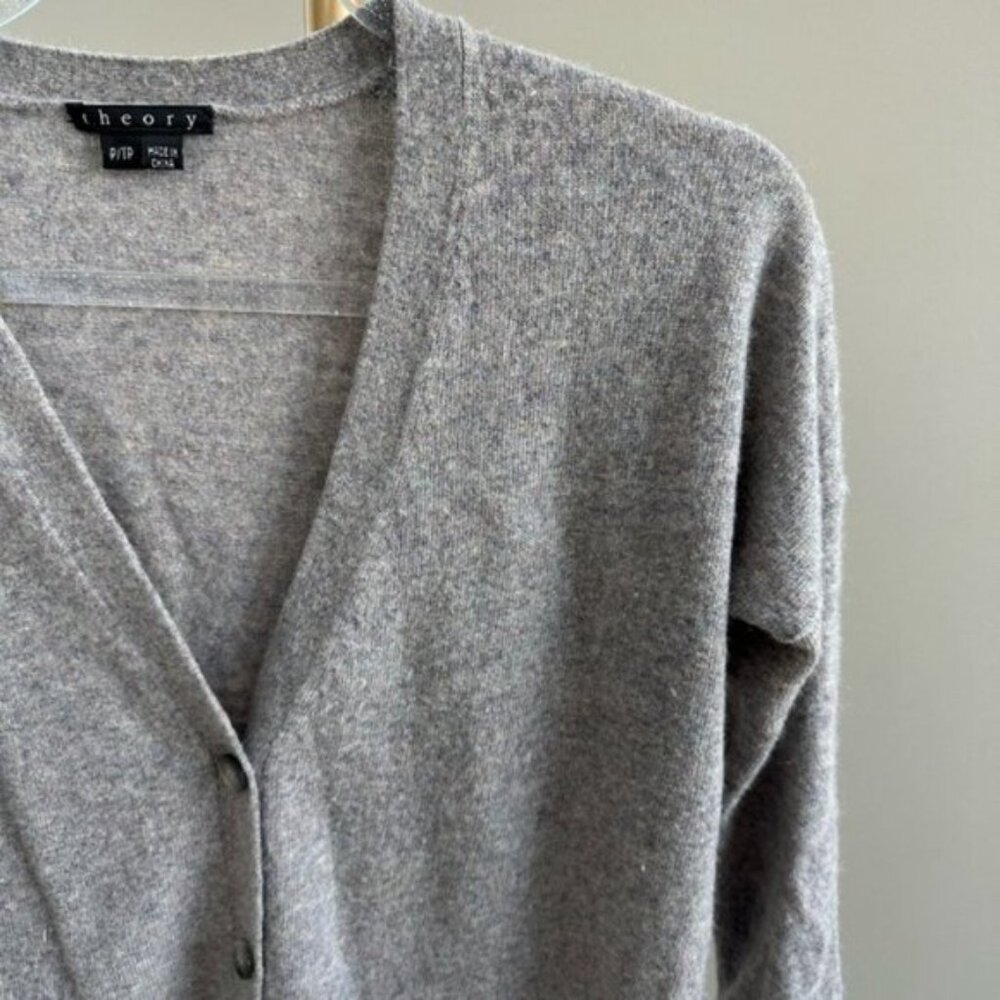 Theory Wool Cashmere Cardigan XS Beige Grey Button Front